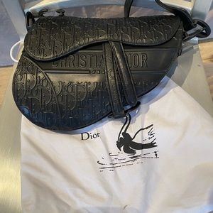 Christian Dior black on black saddle bag